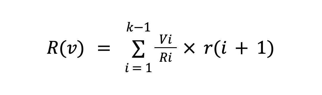 R(v) = SUM(i = 1  to  k-1) {(Vi/Ri)*r(i+1)}