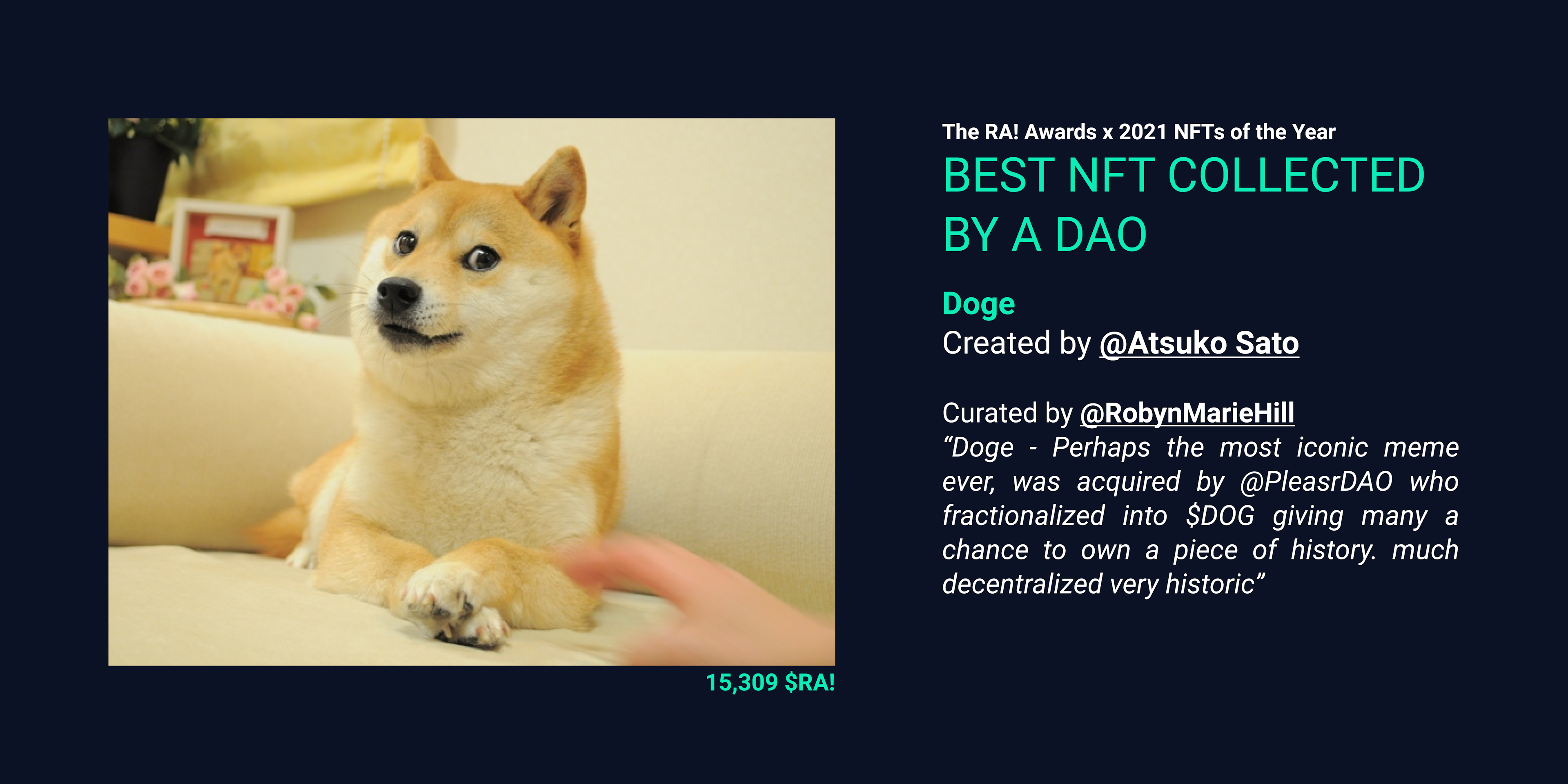 Doge won Best NFT Collected by a DAO in 2021